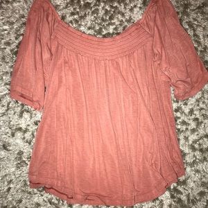 DUSTY ROSE OFF THE SHOULDER BLOUSE